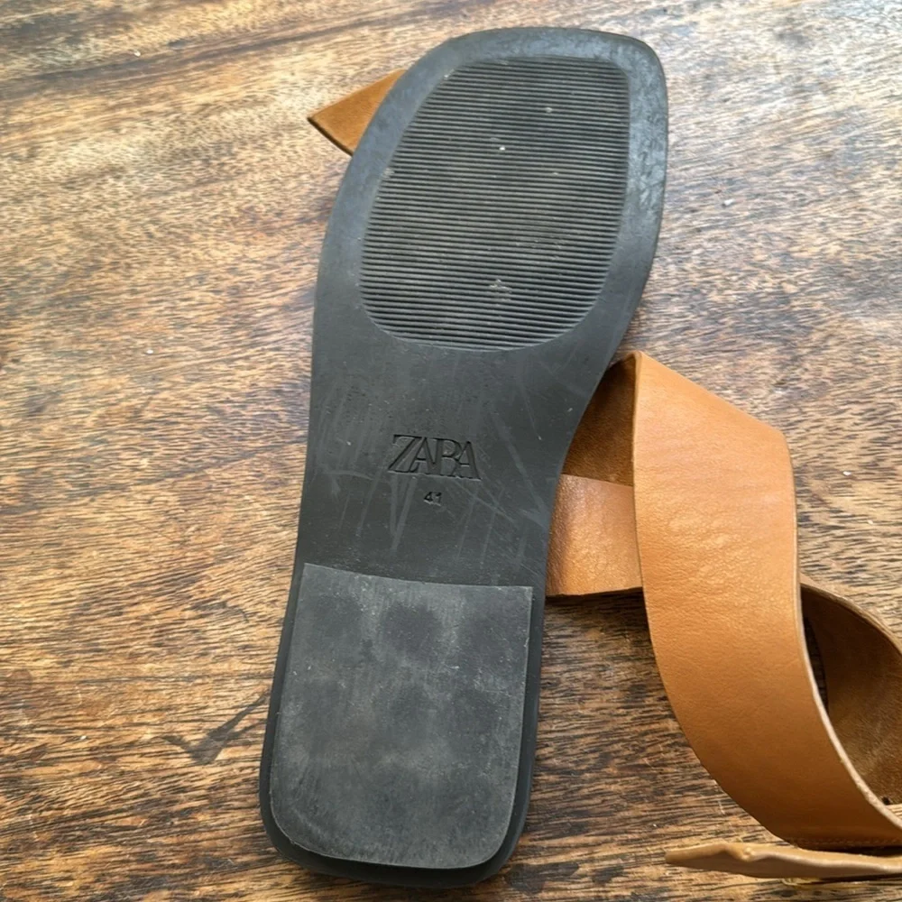 Zara leather sandals brown Strappy buckle size 41 - Picture 7 of 9
